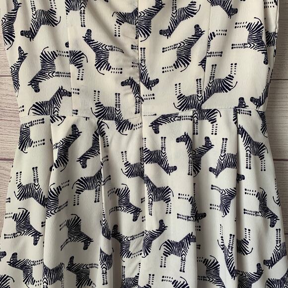 LA Soul White Sleeveless Dress with Navy Blue Zebras Short A-Line Size Small - Picture 7 of 16